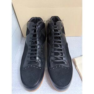 NIB Freeman Plat Mens Court‎ Mid Black Leather & Suede Hi-Top Sneakers Size 12